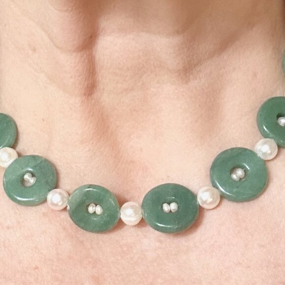 Jade and Freshwater Pearl Statement Necklace Choker Good Luck - Picture 7 of 8